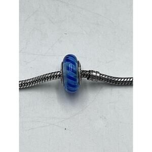 Pandora Sterling Blue Striped Zig Zag Murano Glass Charm Style #790611 Retired